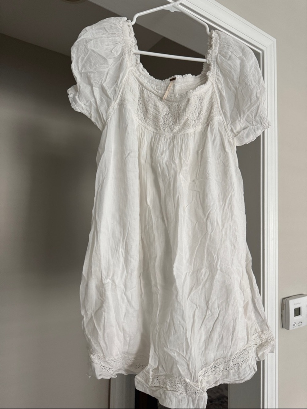 Free People White Cotton Peasant Romper with Lace Trim